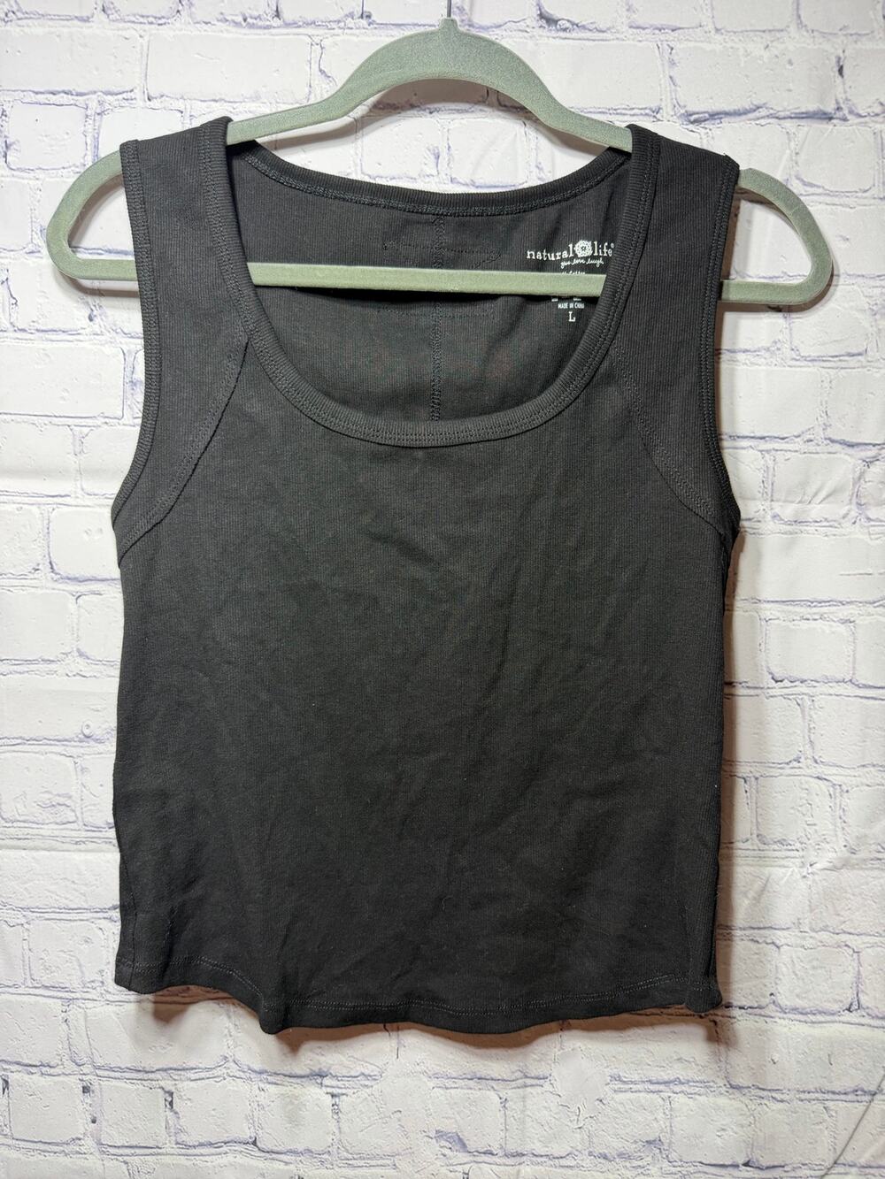 Natural Life Scoop Neck Mini Rib Tank Black Sz L NWOT Casual